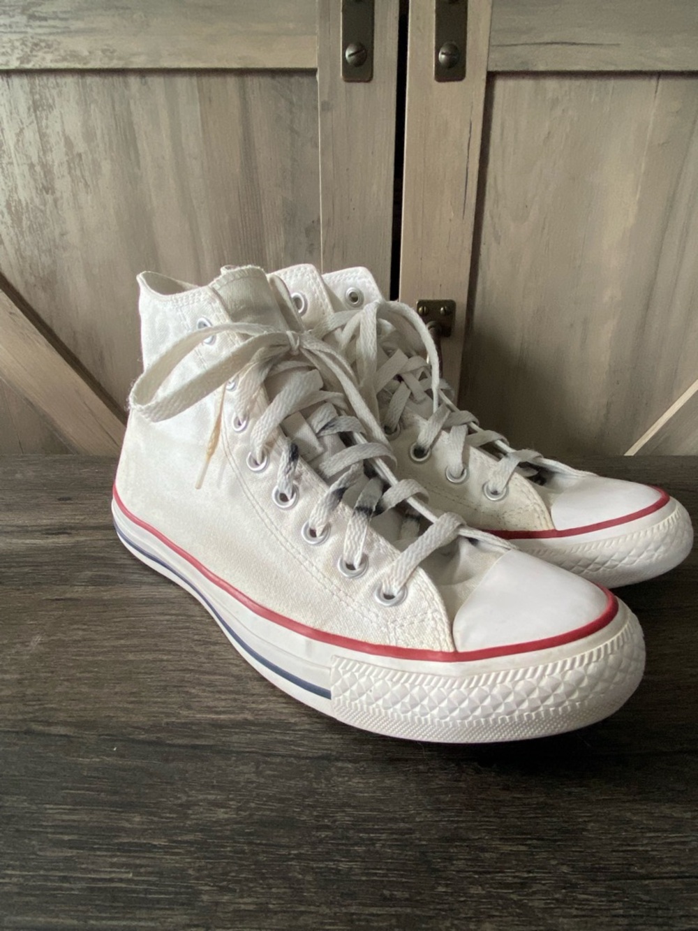 Converse All Star Chuck Taylor Optical White Hi Top Lace Sneaker Blue Red W9 M7